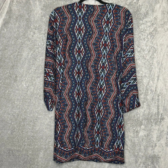 French Laundry 1X Cardigan Sweater Blue Red Geometric 3/4 Sleeve Open Stretch - Picture 5 of 7